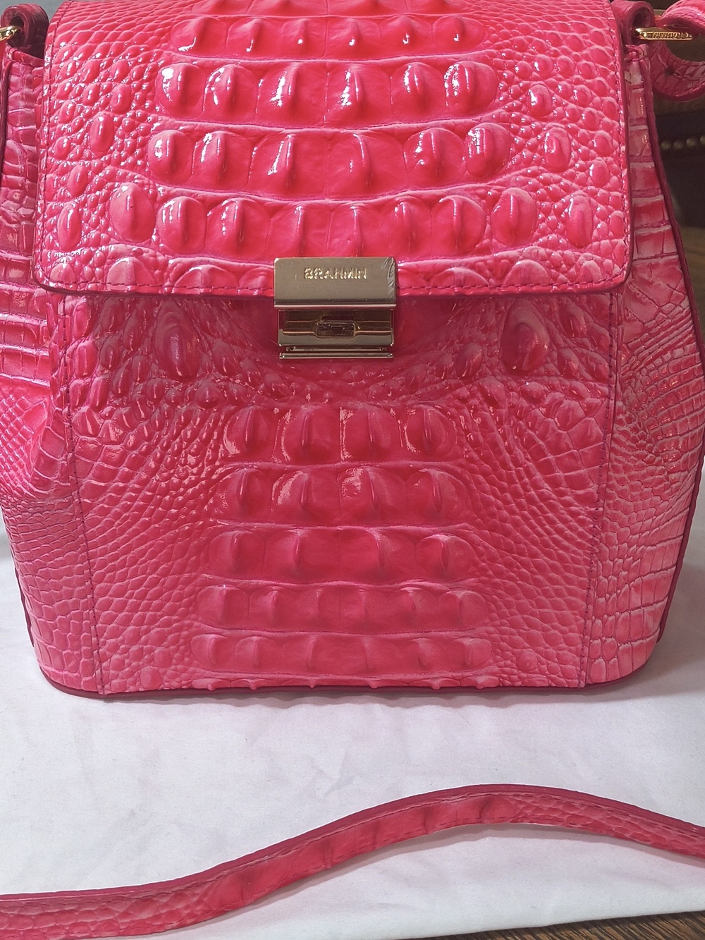 Brahmin Hot Pink Croc-Embossed Satchel - Picture 6 of 6